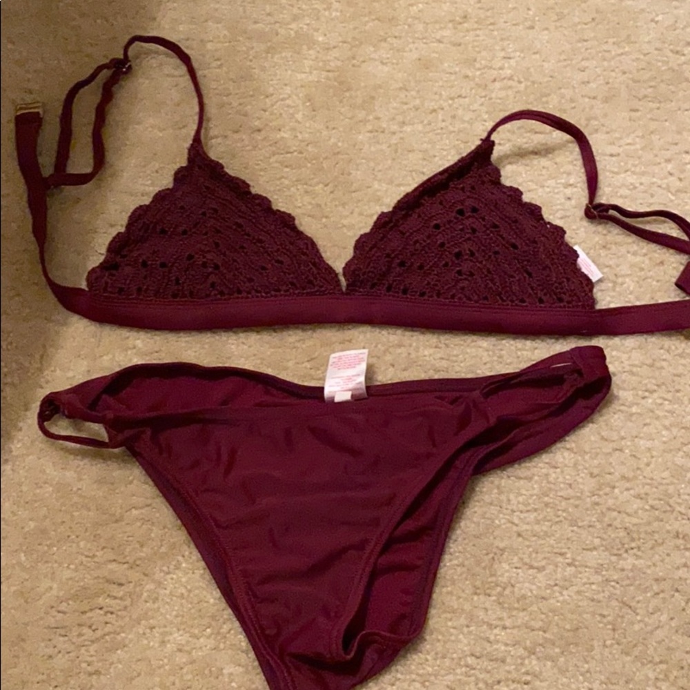 Maroon crocheted bikini